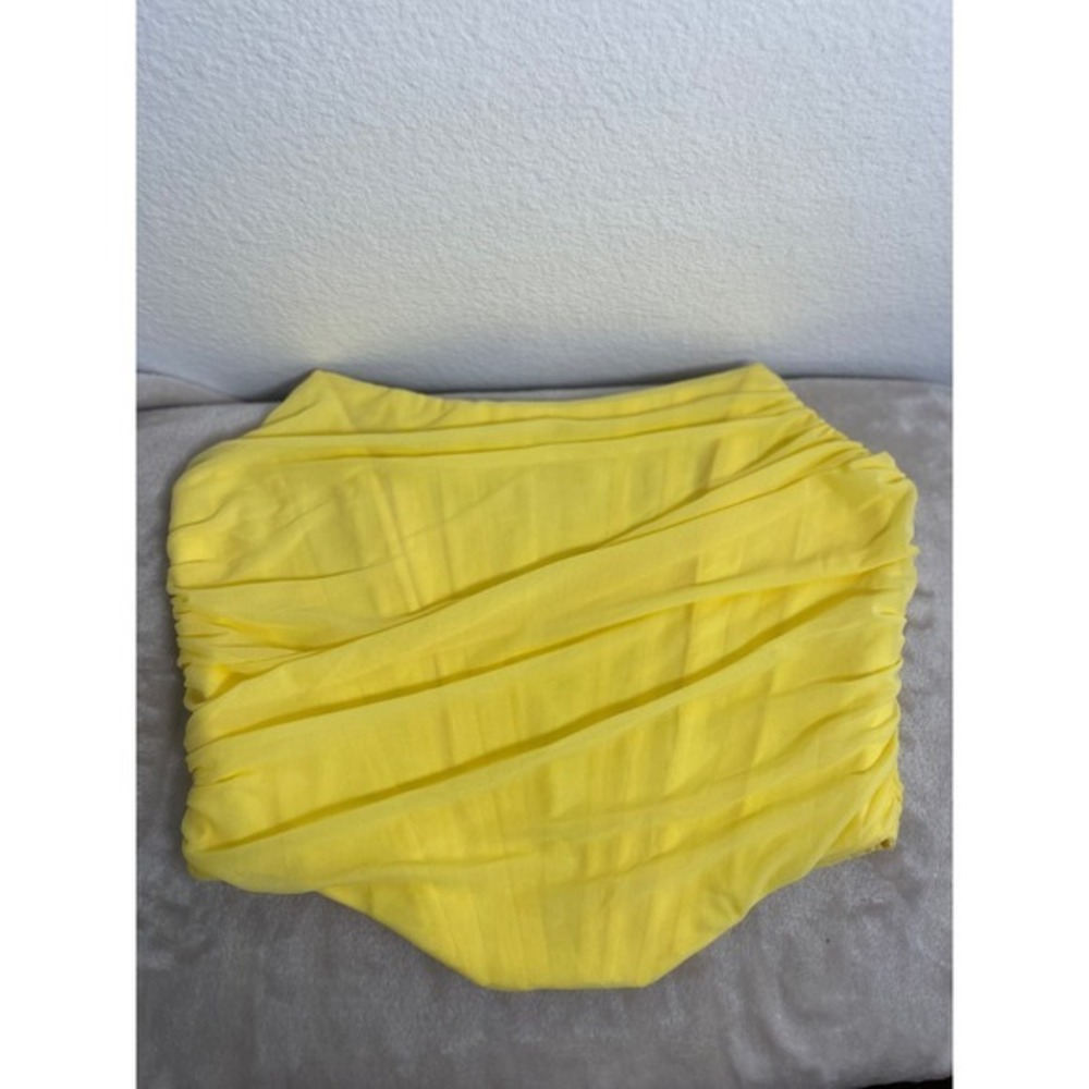 Marthea Yellow Mesh Draped Corset Top Ruched Boned Sleeveless XL NEW - Picture 4 of 16